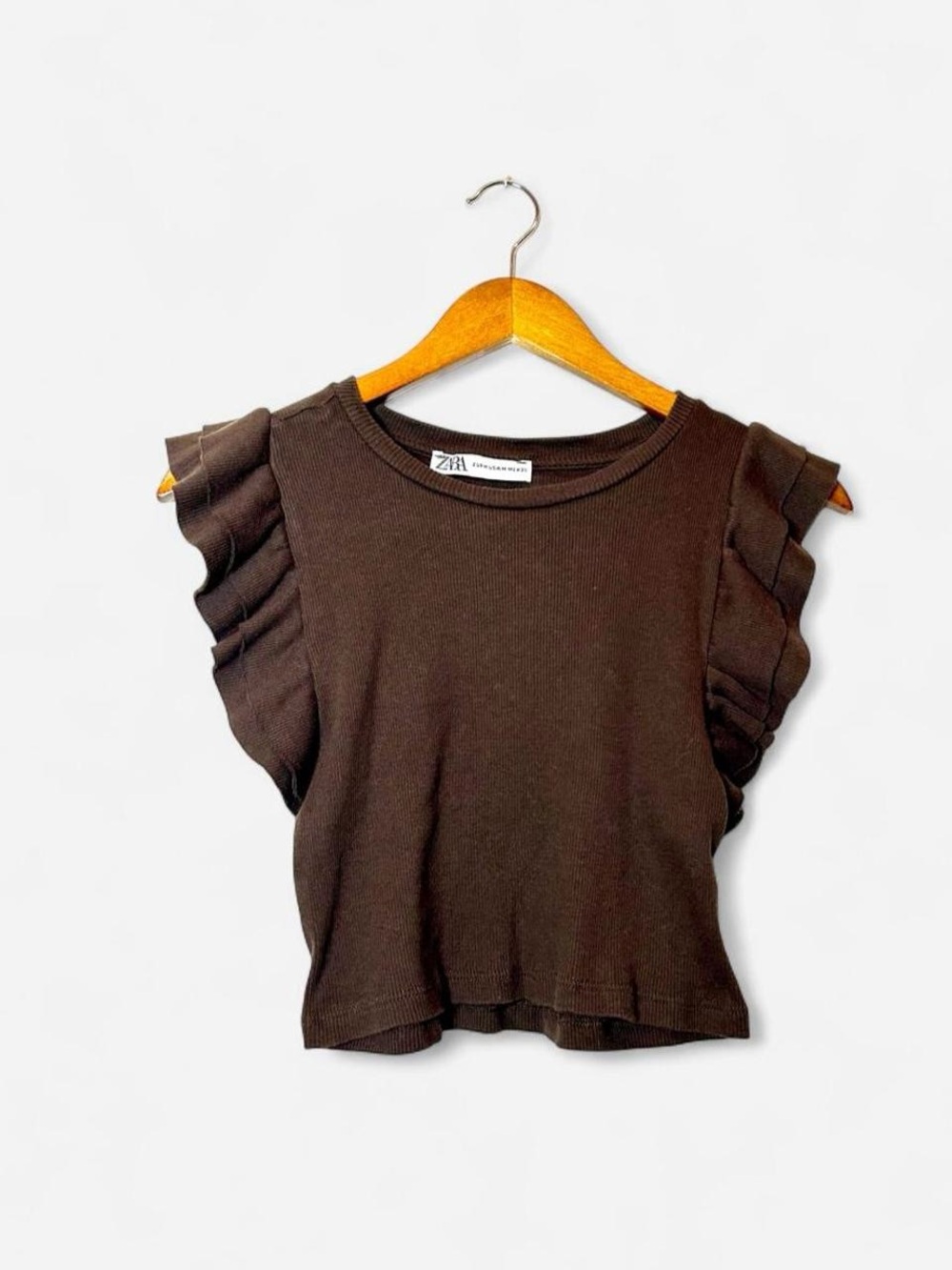 Zara Dark Brown Ruffle Sleeve Tank Top